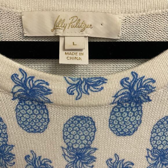 Lilly Pulitzer Tensley Sweater Sunwashed Blue Pineapple Slice of Sunshine Large - Picture 5 of 8